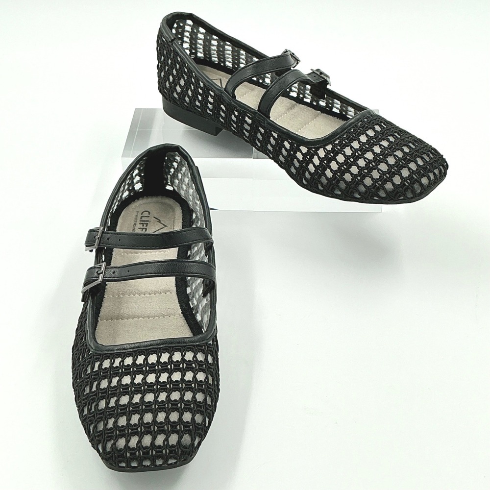 Cliffs White Mountain Size 8 Black Mesh Mary Jane Double Strap Flats NEW - Picture 3 of 13
